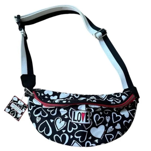 NWT Brighton ENDLESS LOVE BELT BAG Black White Hearts Crossbody Fanny Pack - Picture 1 of 8